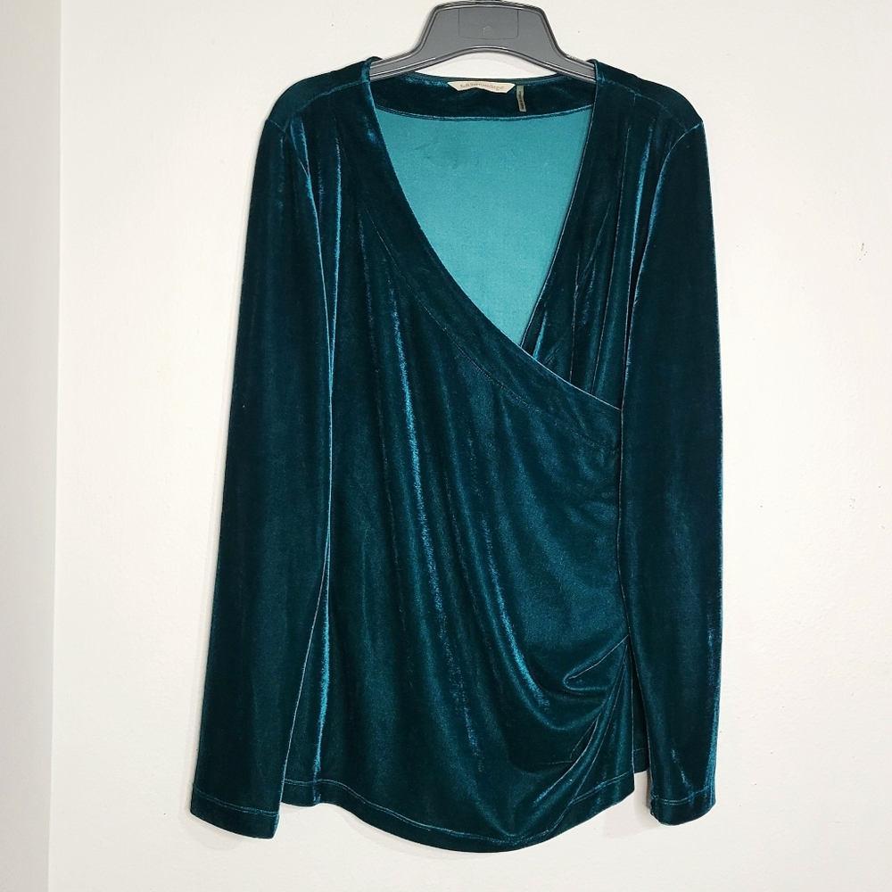 Soft Surroundings Teal Velvet Lustrous Surplice Wrap Top. Size XL